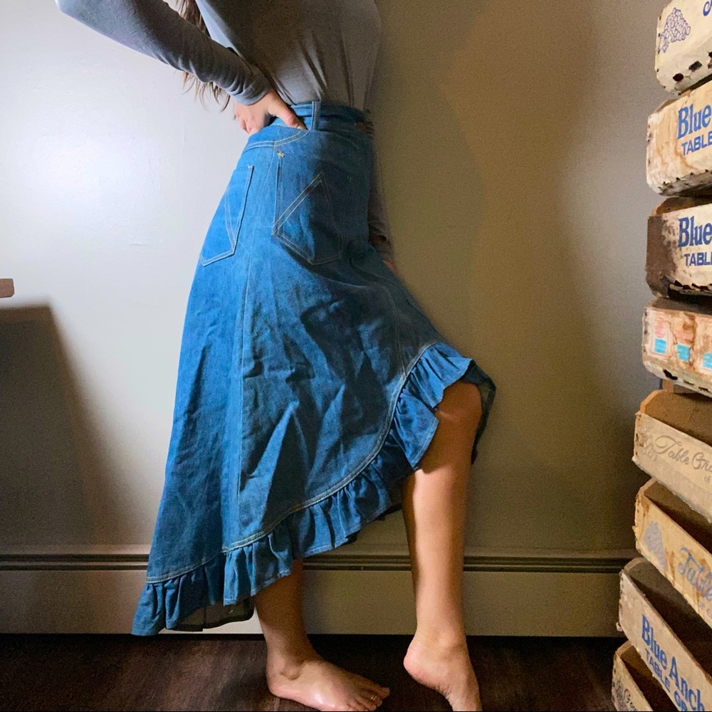 VINTAGE French dressing company denim high low skirt